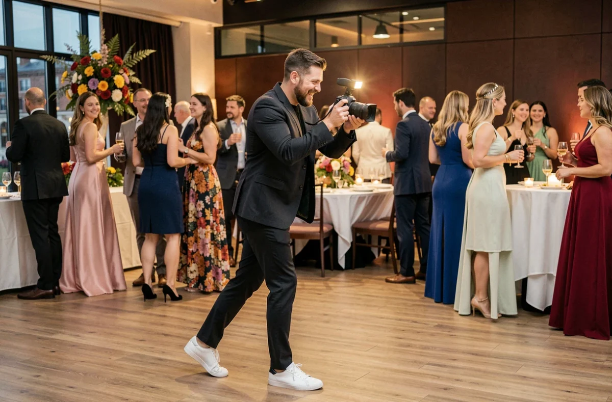 Vidéaste ALICAPTURE capturant des moments spontanés lors d'un événement de mariage