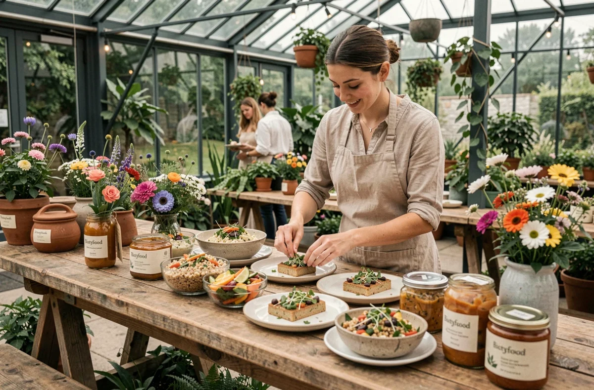 Buffet mariage bio et végétal de Biotyfood dans un espace éco-responsable breton avec légumes de saison
