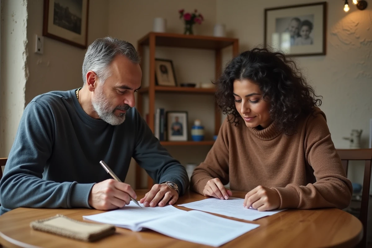 Famille préparant leur demande de visa à la maison