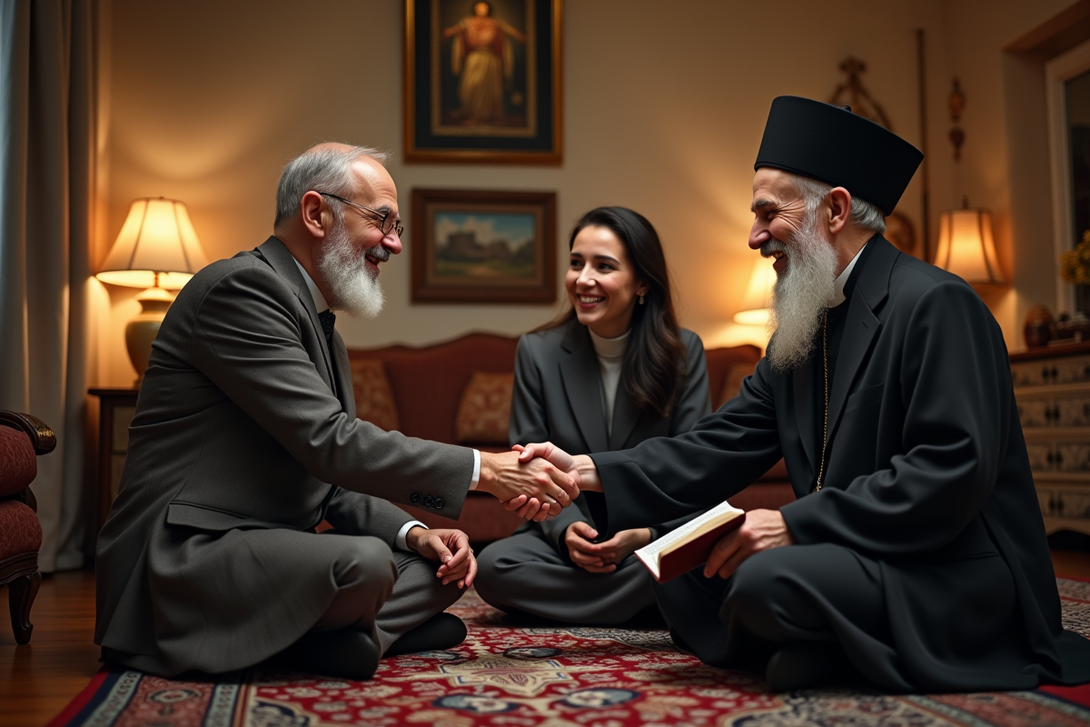 Famille multigeneration lors d une rencontre religieuse à la maison