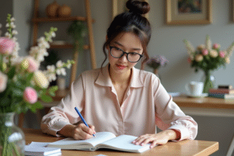 Jeune femme planifiant mariage avec stylo et carnet
