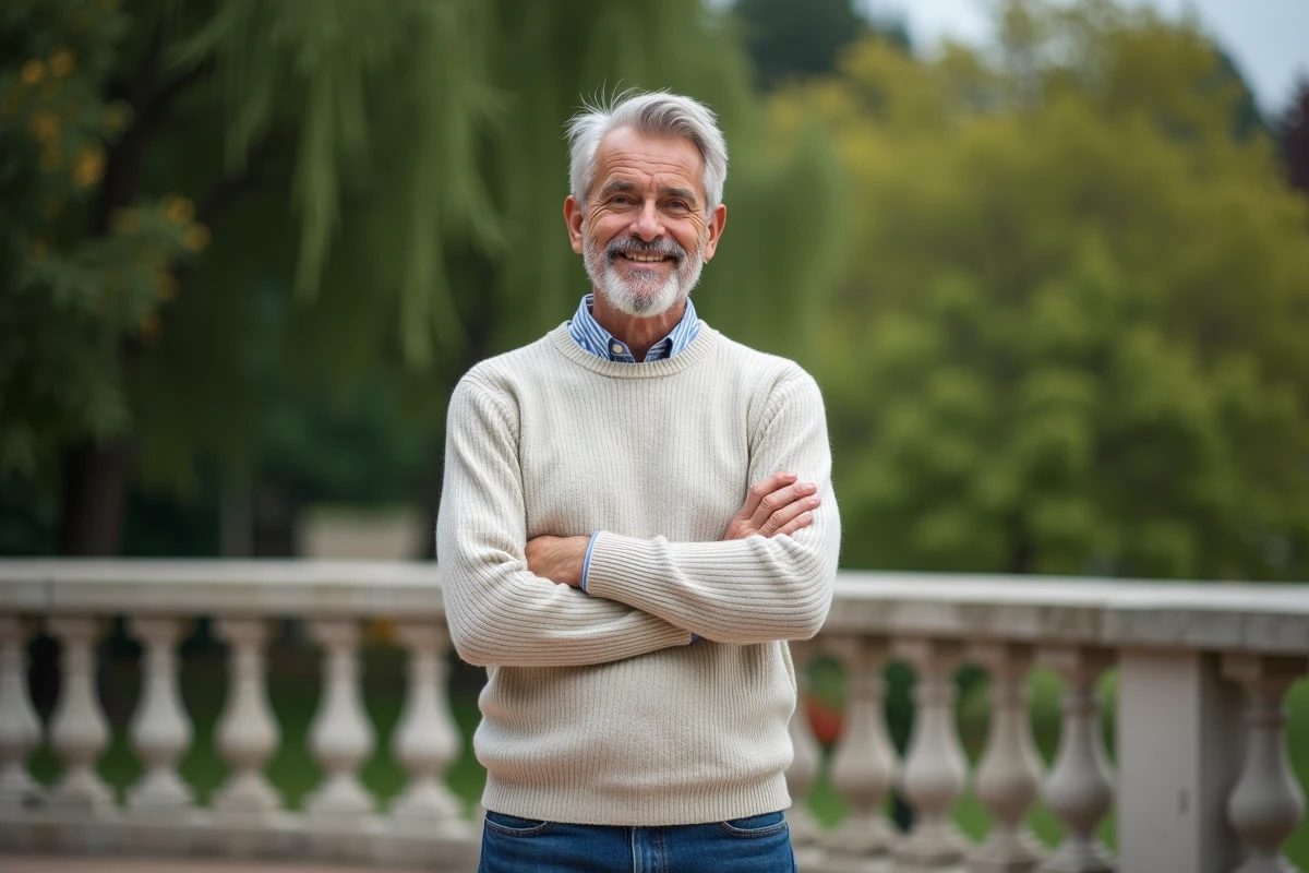 Homme détendu avec bague en extérieur sur une terrasse