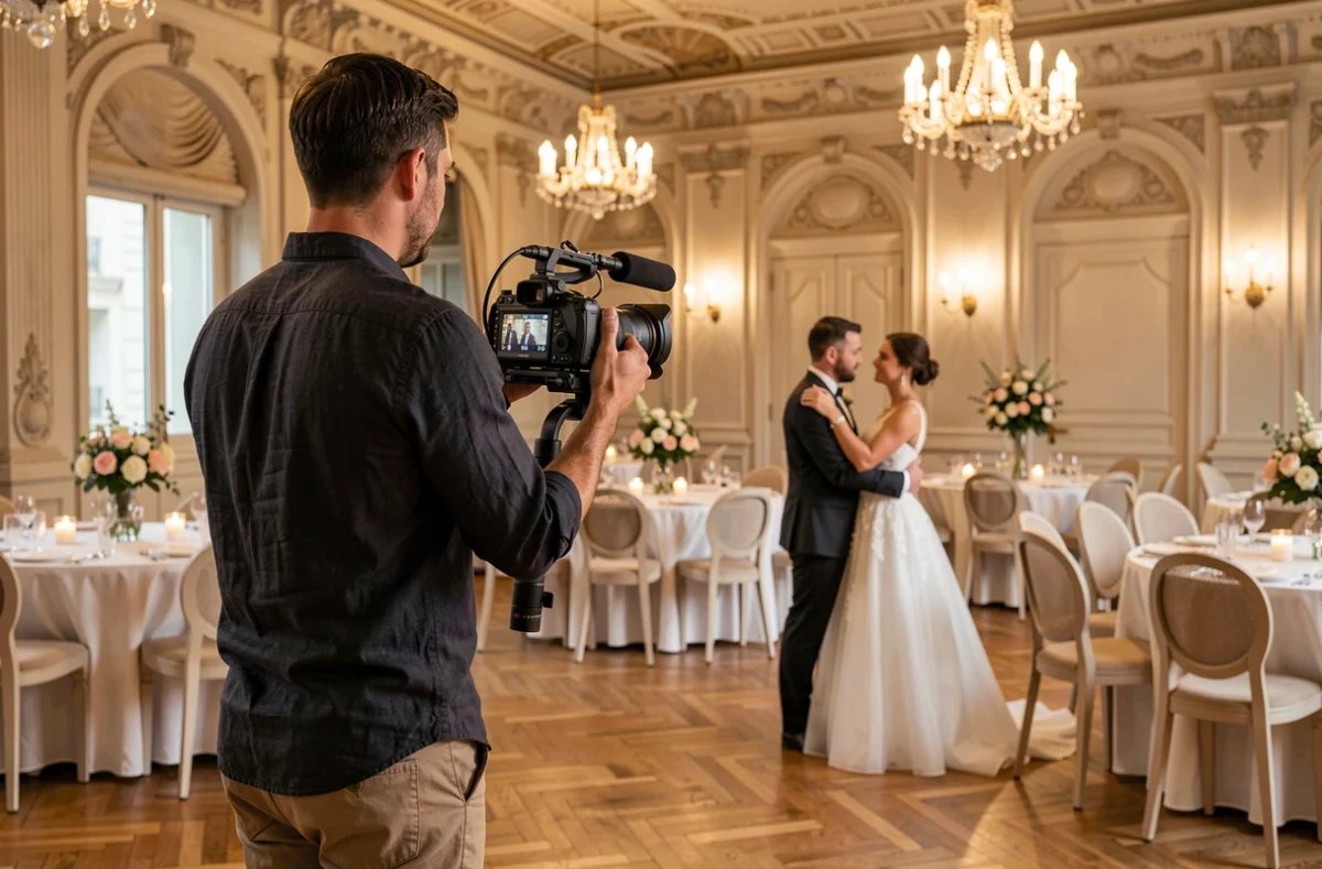 Vidéaste Kevin Cogan filmant une danse de mariage lors d'une captation cinématographique à Bordeaux