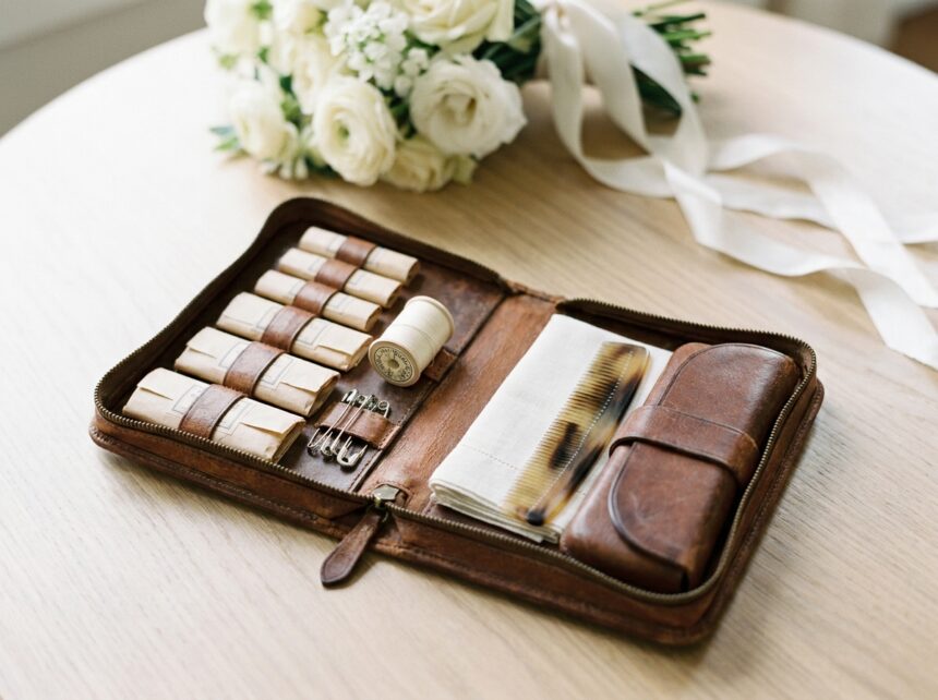 Trousse de secours et accessoires préparés pour un mariage