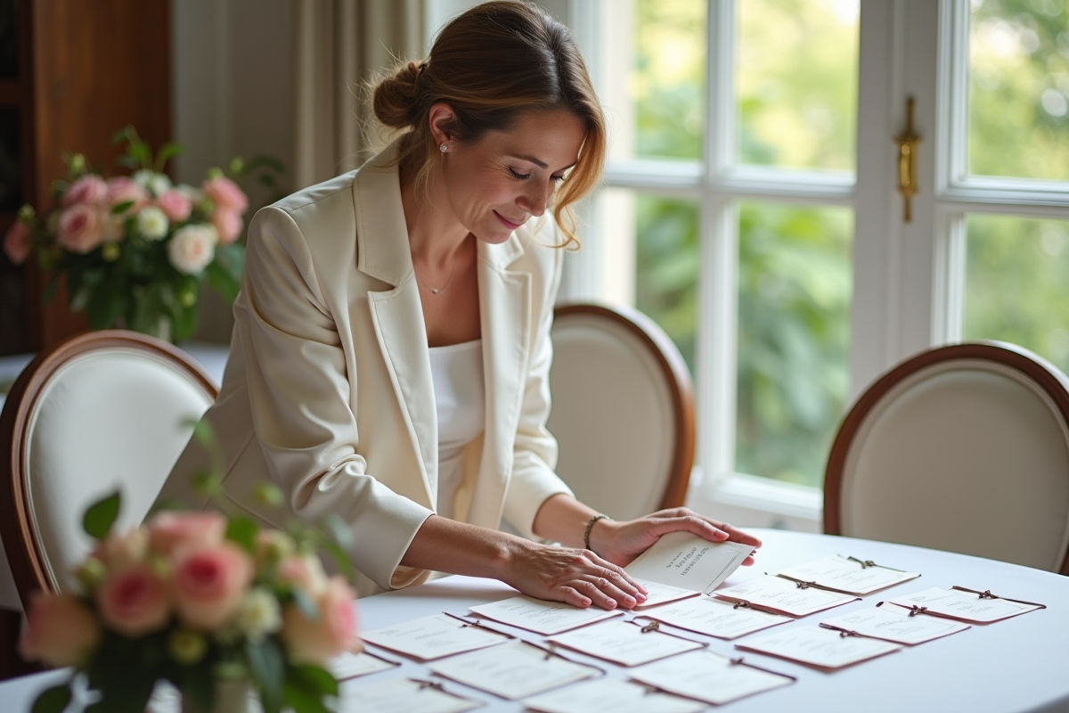 Femme planificatrice arrangeant des cartes de place