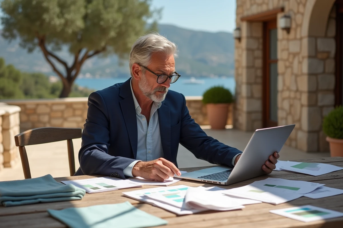 Planificateur de mariage homme en terrasse méditerranéenne