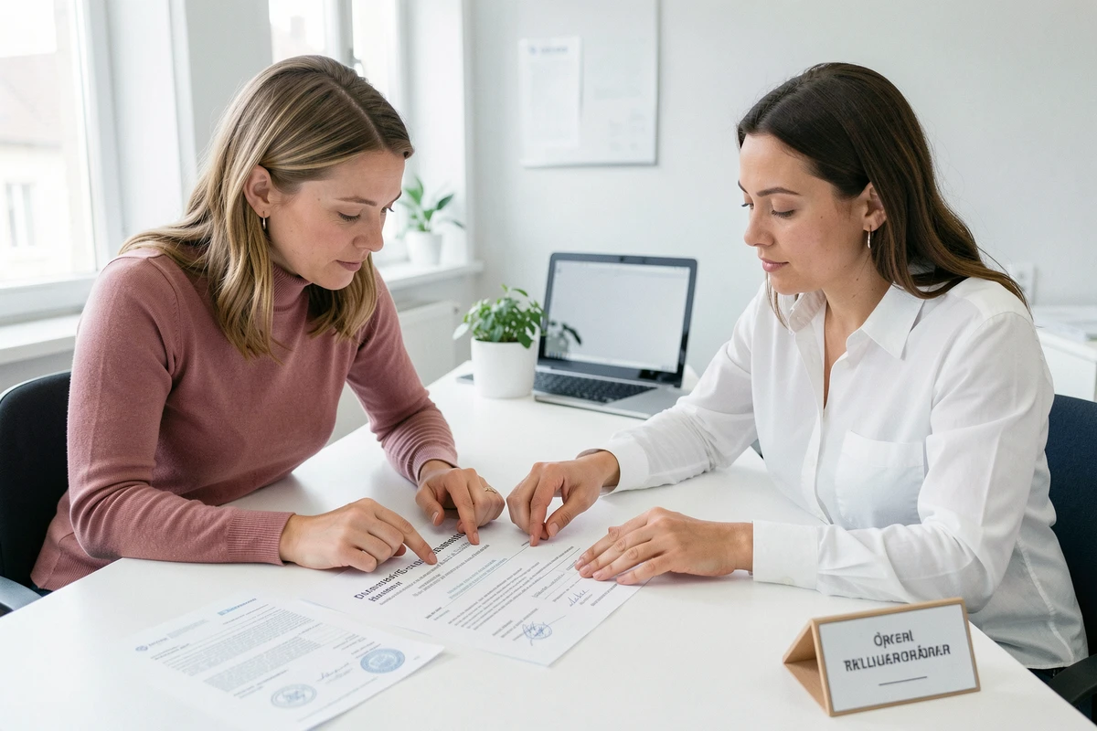 Couple féminin examinant les documents requis pour prouver la sincérité de leur union lors d'un mariage civil au Danemark