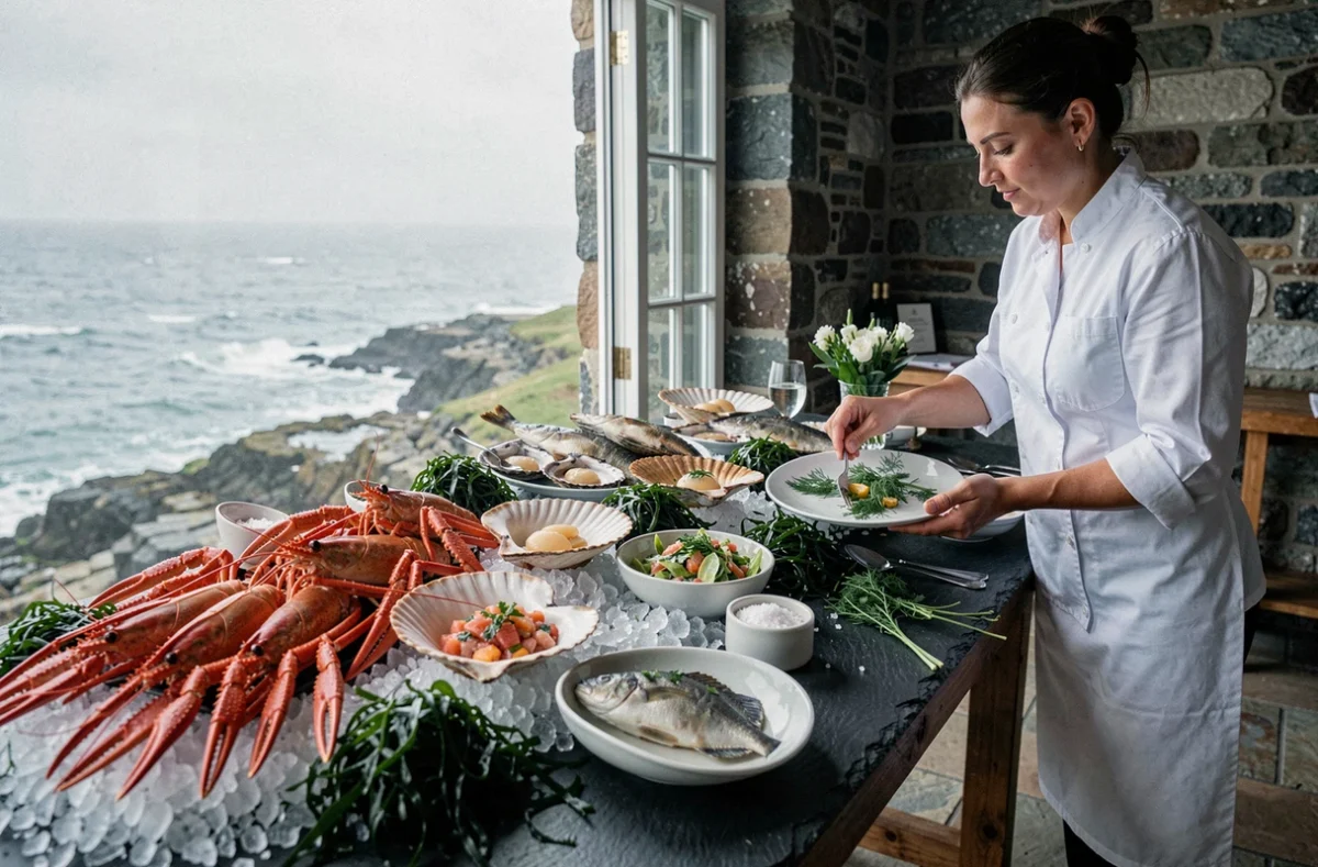 Banquet mariage fruits de mer de Saveurs Marines Traiteur avec langoustines et coquilles Saint-Jacques sur ardoise