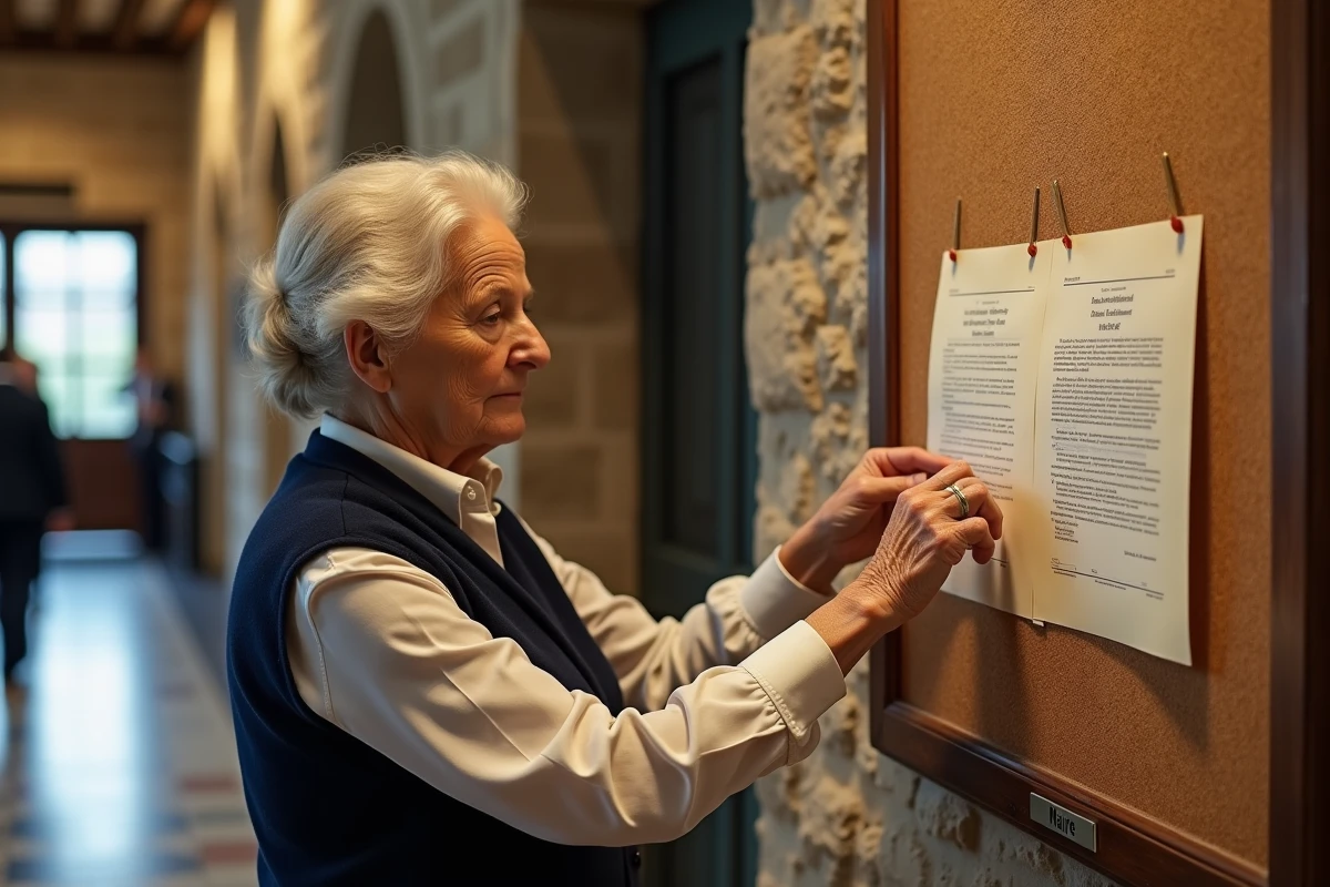 Secretaire municipale affichant une annonce de mariage