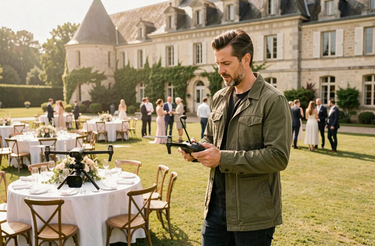 Yann Texier vidéaste pilotant un drone lors d'un mariage lifestyle en Nouvelle-Aquitaine